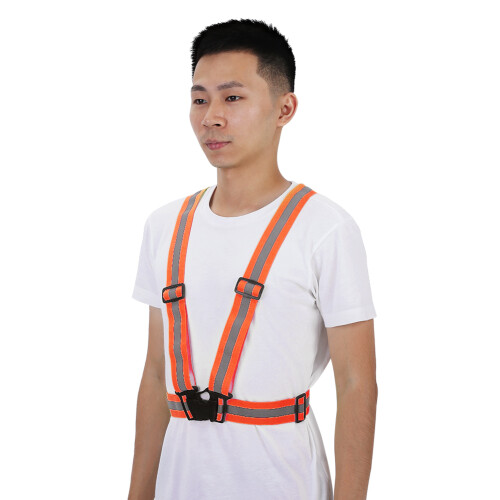 Reflective Safety Vest Adjustable Elastic Strap for Running Cycling Orange 2