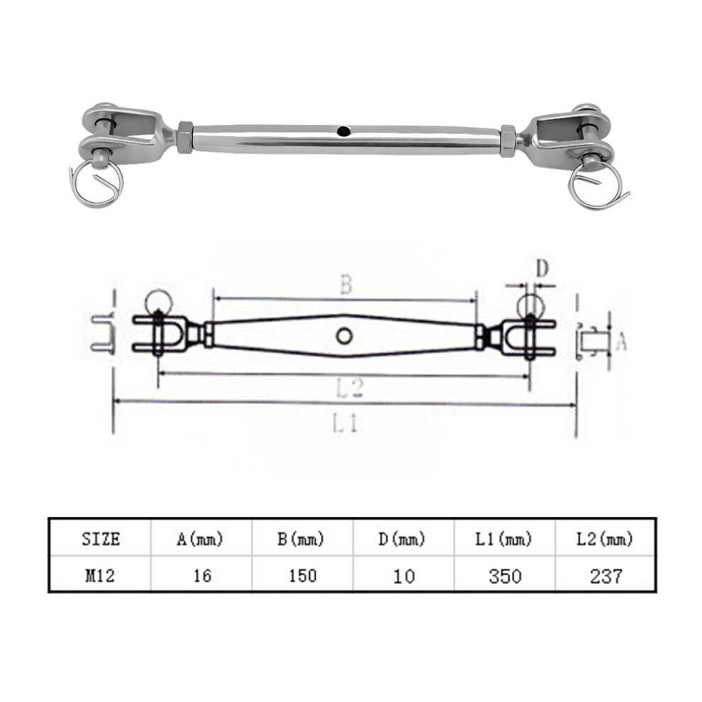 Marine 304 Steel Closed Jaw Turnbuckle M12