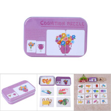 Preschool Cognitive Learning Cards Baby Educational Toy 32Pcs with Iron Box