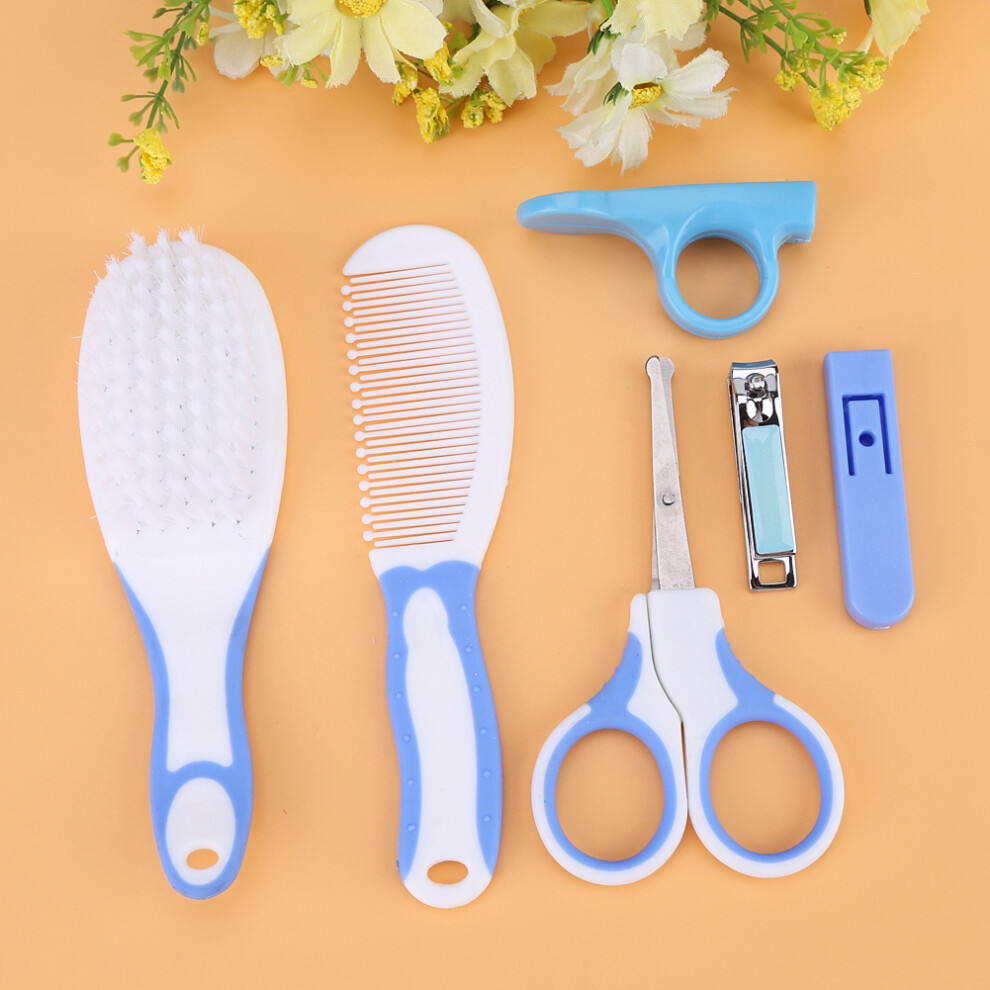 Baby Nail Clipper Set 6Pcs Child Safe Manicure Kit With Hair Brush & Comb Blue