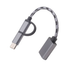 2 in 1 USB OTG Cable Type-C/Micro-USB to USB 3.0 Adapter Braided Designed Data Transfer Cable for Andriod Phone(Grey)