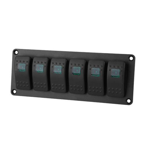 6-Gang Wippschalter Panel 12-24V Grün LED 2