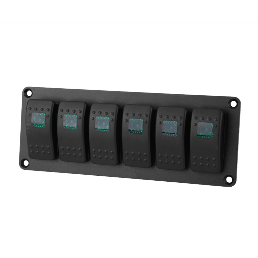 12-24V 6-Gang Rocker Switch Panel For Marine And Rv With Led Lighting Green 7901393000604