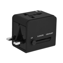 Universal Travel Plug Adapter with Dual USB, 4 in 1, Black