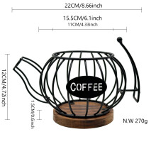 (blck) Teapot Coffee Pod Holder, Metal Coffee Capsule Organizer with, Countertop Coffee K Cup Storage Basket, Coffee Bar Decor for Kitchen, Office