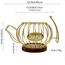 (Gold) Teapot Coffee Pod Holder, Metal Coffee Capsule Organizer with, Countertop Coffee K Cup Storage Basket, Coffee Bar Decor for Kitchen, Office
