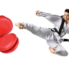 Taekwondo Double Kick Strike Pad - Red, 37.5x19cm, Durable PU+EVA