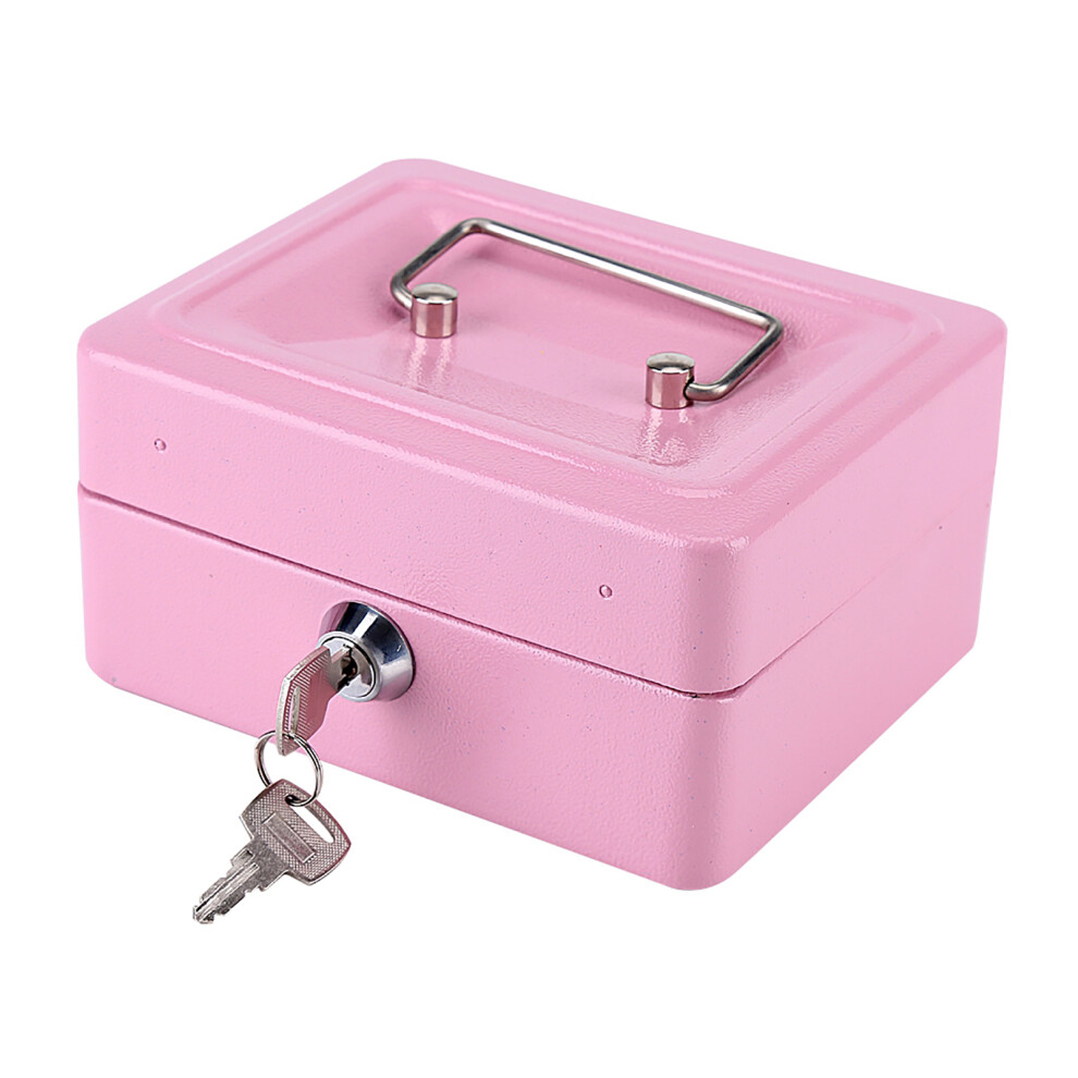 Personal Steel Cash Safe Pink Lockable Security Box For Coins & Money 3581393012407