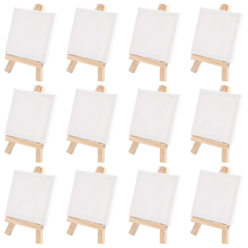 Artista Conjunto de Mini Telas de 3 polegadas x 3 polegadas e Mini Cavalete de 5 polegadas Desenho de Artesanato - Conjunto Contém: 12 Mini