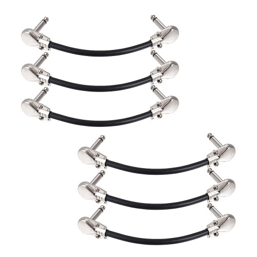 15cm Guitar Patch Cables 6-Pack, 1/4" Silver Right-Angle Plugs 1