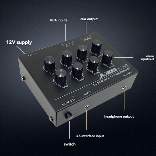 Preamp EQ207 7 Band Equalizers Sound Modifiers DC12V Power Input Audio Mixer EU Plug 1