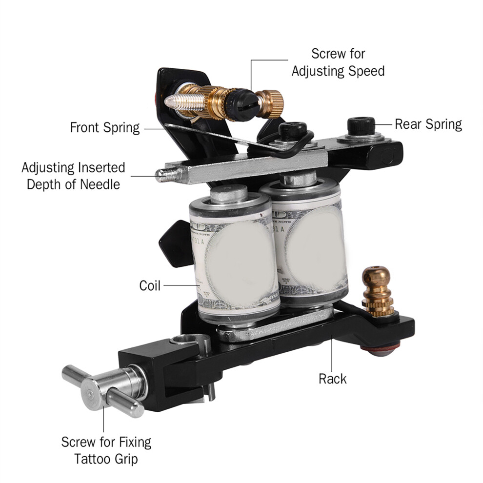 Tattoo Liner Shader Iron Gun 10 Wrap Copper Coils 28000rpm