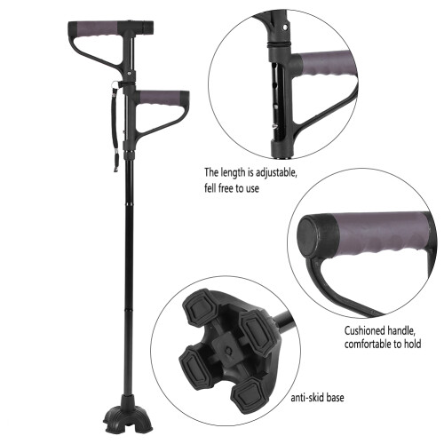 Retractable Collapsible LED Light Walking Stick for Elderly, Black 2