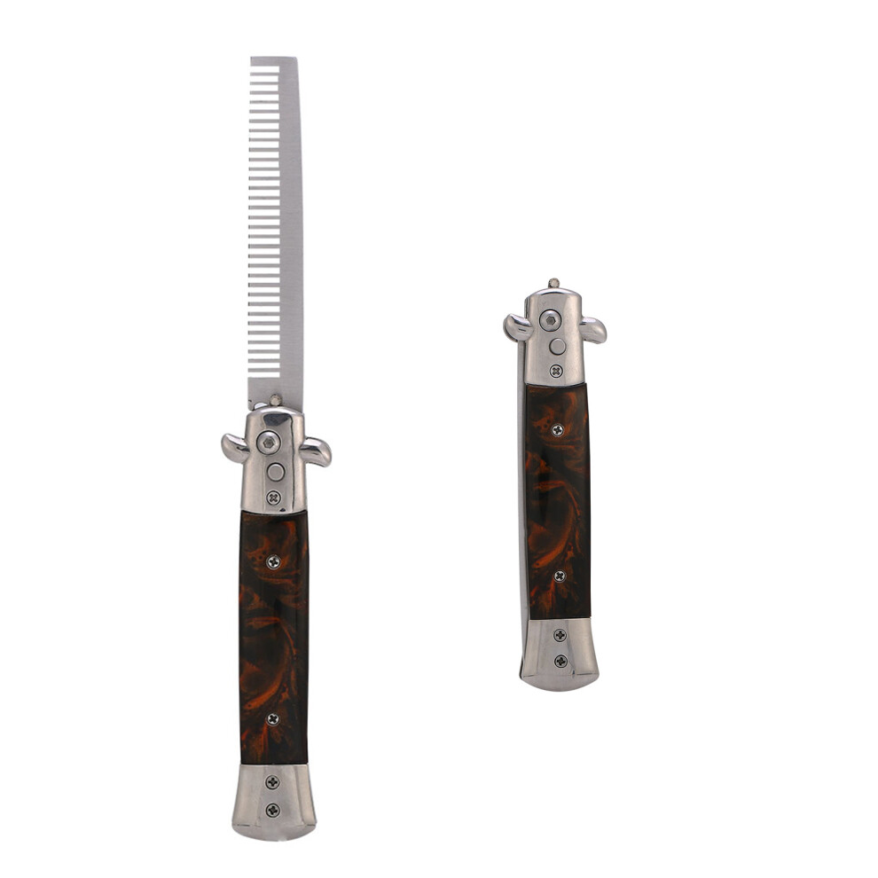 Unisex Brown Spring Folding Switchblade Comb - 22.5Cm, Portable Artware