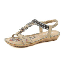 Bohemien-Stil flache Sandalen für Frauen mit Streißsteinperlen-Casual Knöchelriemen-Flats zum Spaziergang beim Einkaufsbummeln
