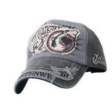 Classical Embroidered Shark Baseball Cap Distressed Jeans-Black