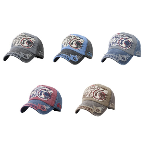 Classical Embroidered Shark Baseball Cap Distressed Jeans-Black 1