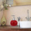 Ceramic Liquid Hand Soap Dispenser - Round Press Refillable Bottle with Squeeze Pump (Red) 3