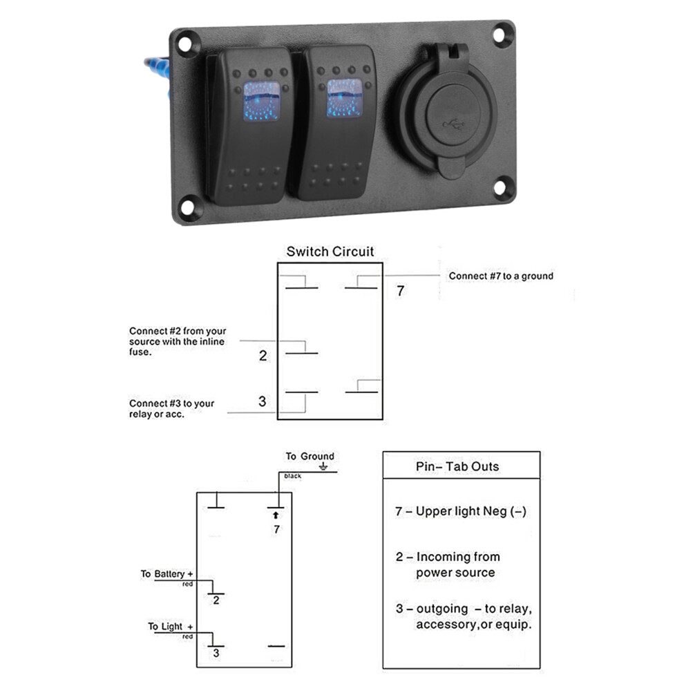 2 Gang Led Rocker Switch Panel With 3.1A Dual Usb For Cars Boats Rvs Blue 8401393029449