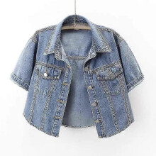 Jeansjacke für Damen Sommer lockerer einreihiger Kurzärmeljacke mit Umschlagkragen Koreanischer Crop-Coat