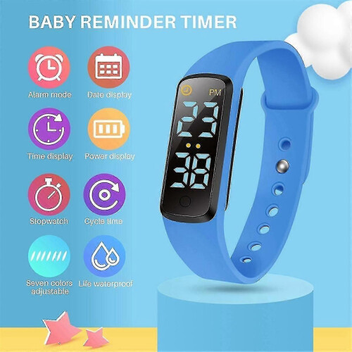Potträningsklocka Vattenresistent bebispåminnelsetimer, urinoartränare för barn, LED-display, 9 loop, låt blå, 1