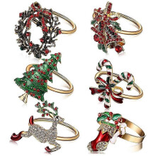 6 Stück Weihnachtsserviettenringe, Weihnachtsserviettenhalter-Ringe, Kranz für Weihnachtsfeier und Tischdekoration
