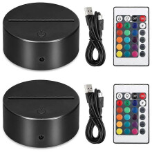 2-Pack 3D-Nacht-LED-Lampenbasis + Fernbedienung + USB-Kabel, 16 Farben Lichtshow-Display-Ständer für Acryl-Schwarz