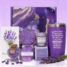 (Purple Set 2) Luxus-Selbstpflege-Spa-Geschenkkorb-Badeset, Badegeschenkset für Frauen, Badebad – Badesalz, Badebomben, Kerze, Becher