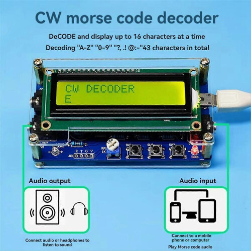 Aufgerüsteter CW-Morsecode-Decoder mit digitalem LCD-CW-Trainer-Morsecode-Decoder-Kit ausgestattet + Gehäuse 1