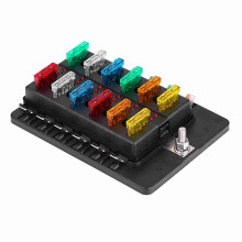 12-Way Circuit Blade Fuse Box Kit with Indicator & Cover for Car, Boat, Marine