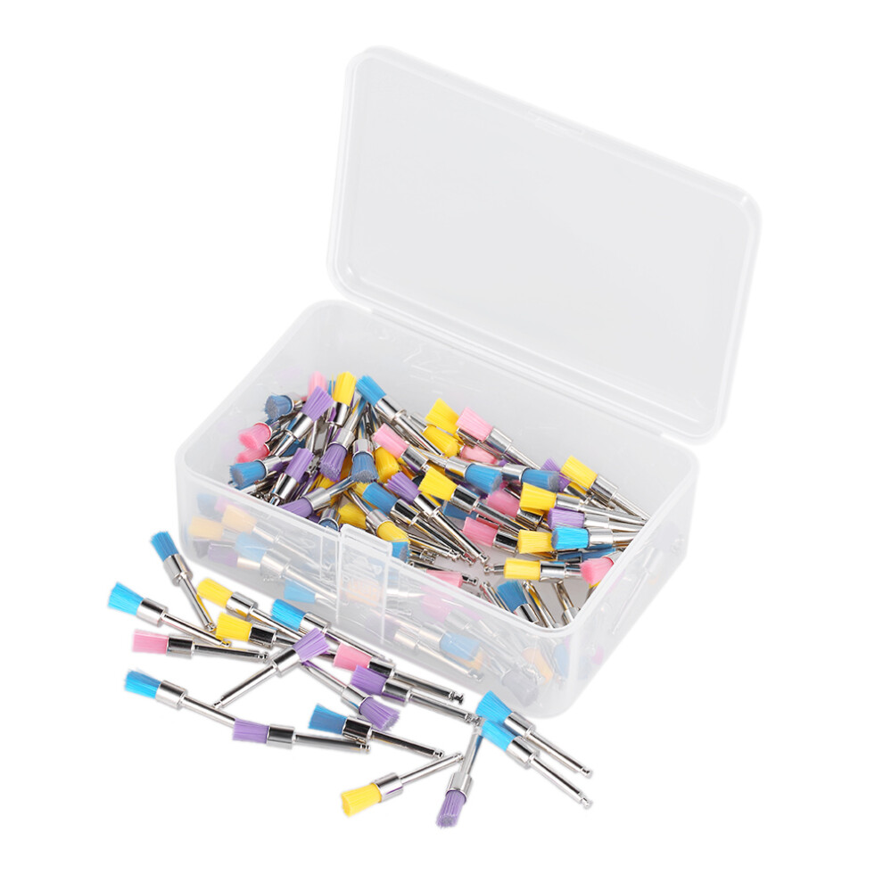 100Pcs Colorful Dental Nylon Polishing Brushes, Latch Flat Prophy Cups