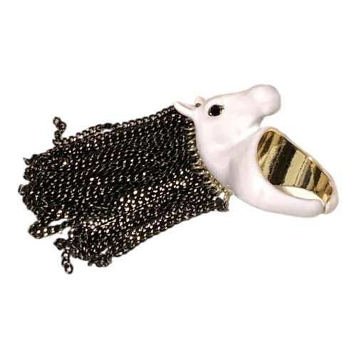 Adjustable Open Band Zebras Head Alloy Ring Trendy-White