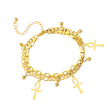 Beautiful Round Bead Wristband Featuring Crucifix Pendant-Gold