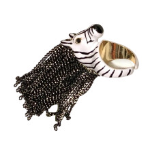 Unique Zebras Head Alloy Ring With Fringe-stripes black and wh