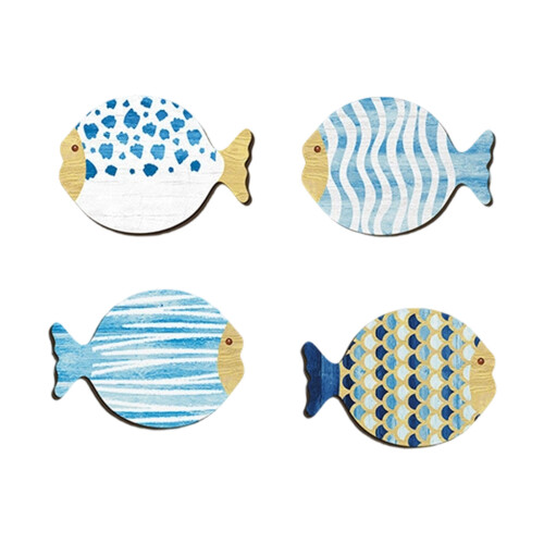 Décorations murales en forme de poisson, nautiques en bois,-5