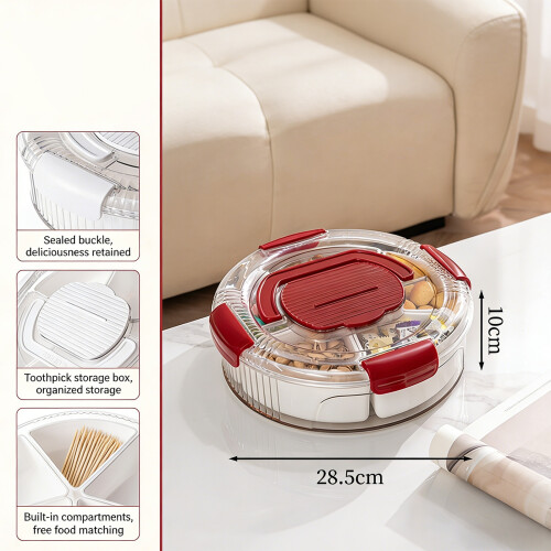 Modern Round Snacks Box With Clear Lid Rotating Divided-2 2