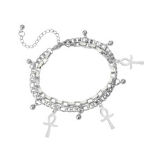 Classical Bead Bracelet Crucifix Pendant Detail-Silver