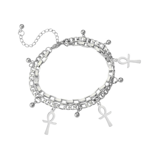 Classical Bead Bracelet Crucifix Pendant Detail-Silver