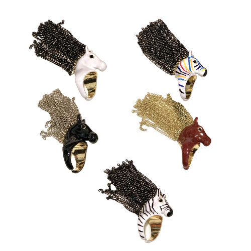 Adjustable Open Band Zebras Head Alloy Ring Trendy-White 1