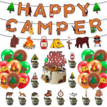 32PCS Camping Party-Dekorationen, Happy Camper Party Hängedekorationen, Happy Camper Banner Latex-Ballon-Cupcake-Topper