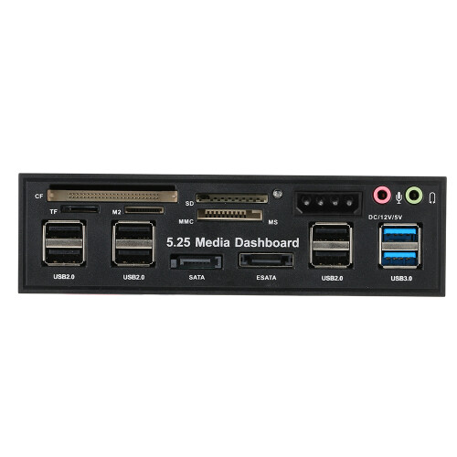 Multi-Function USB 3.0 Hub eSATA SATA Card Reader Front Panel 5.25inch Black 2
