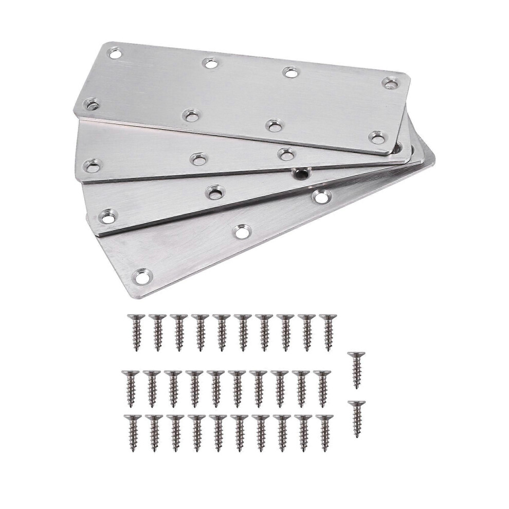 4 Pcs Straight Bracket Flat Mending Plate Stainless Steel Brace With Screws For Furniture Wooden Door Wood 6935161843439