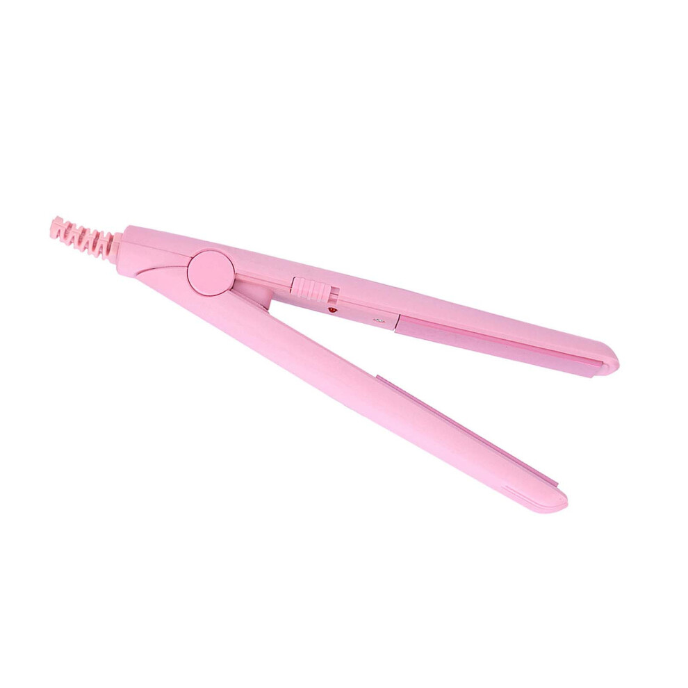 Pink 2 In 1 Mini Ceramic Tourmaline Hair Straightener Curling Iron 190
