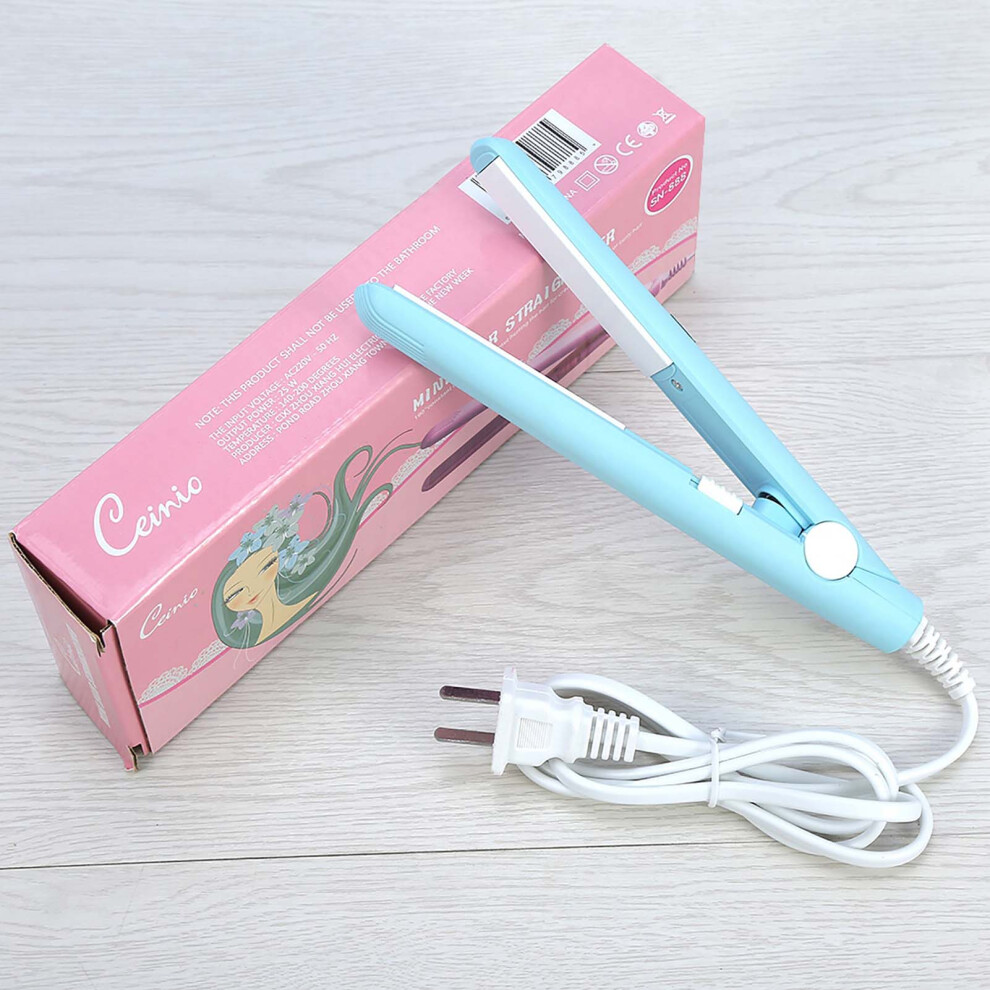 2 in 1 Mini Ceramic Tourmaline Flat Iron Curler Sky Blue, 190C