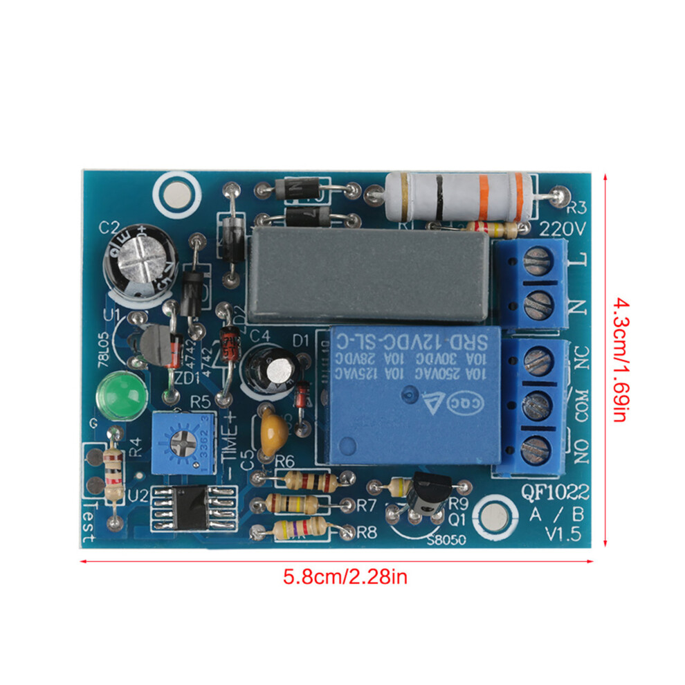 220Vac Adjustable Time Delay Relay Module, 10A 58X43x20mm 7611393050621