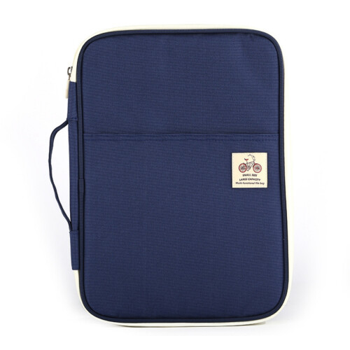 Multi-Functional A4 File Bag Combination Storage Bag Travel Bag Zipper Deep Blue Protective Cover
