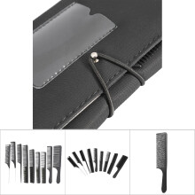 9PCS Hairdressing Comb Set with Bag – Black, Carbon Fiber, 26x14cm