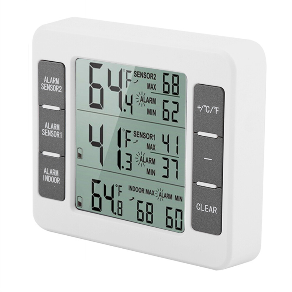 Digital Wireless Thermometer for Refrigerator with 2 Sensors & Alarm Function /