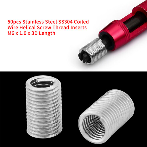 50pcs M6 x 1.0 SS304 Helical Thread Inserts, 3D Length 2