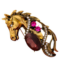 Stylish Vintage Horse Head Brooch Elegant Fashion-Gold-color